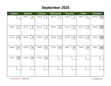 September 2025 Calendar with Day Numbers