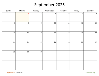 September 2025 Calendar with Bigger boxes