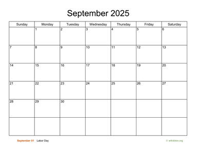 Basic Calendar for September 2025