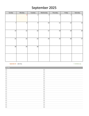 September 2025 Calendar with To-Do List