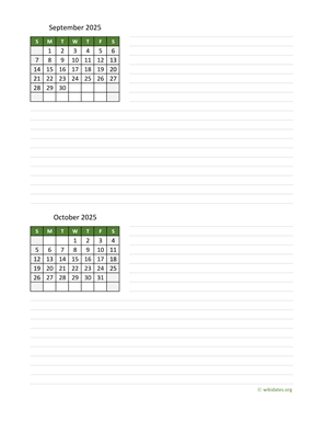 September and October 2025 Calendar with Notes