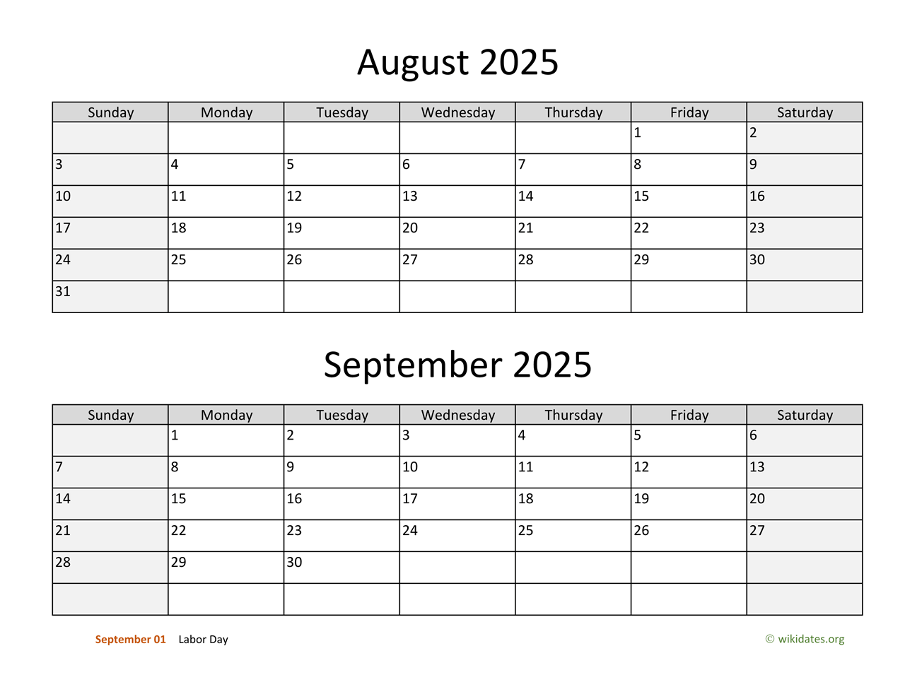 2025 August And September Calendar