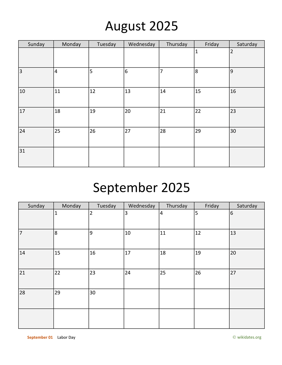 August And September 2025 Calendar WikiDates