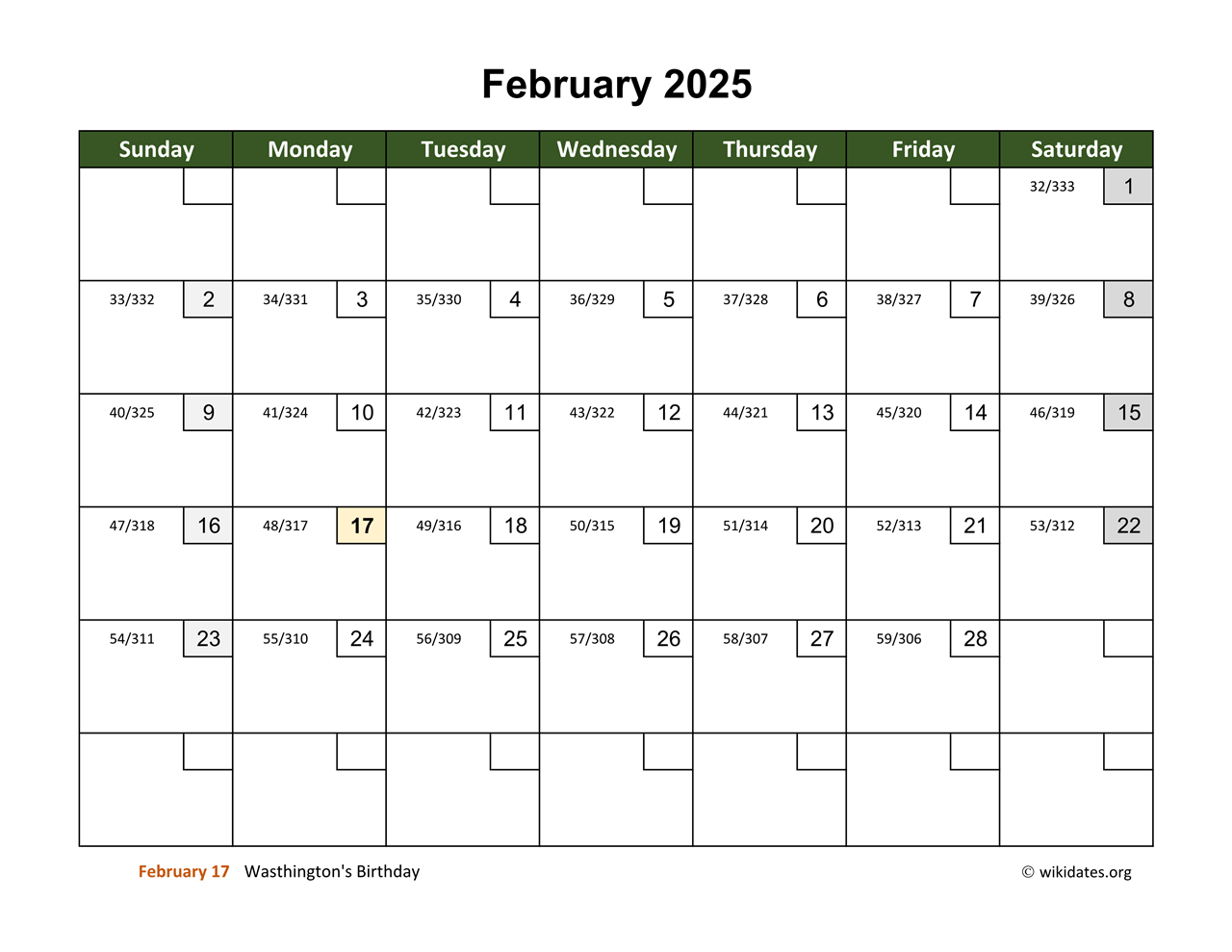 February 2025 Calendar With Day Numbers WikiDates