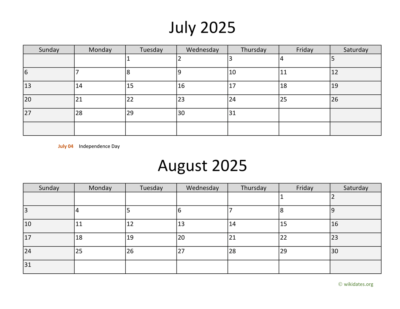 Calendar 2025 August July Ivy Jane