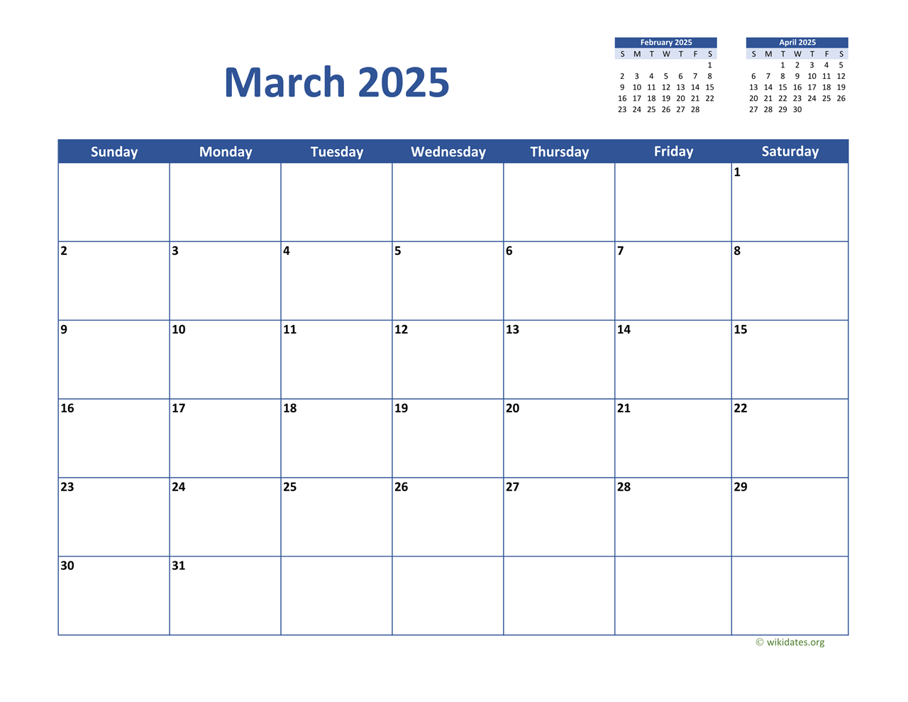 2025 March Calendar With Holidays