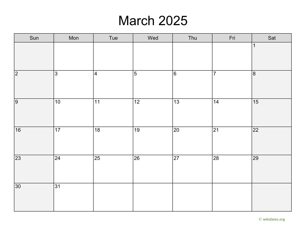 march-2025-calendar-with-weekend-shaded-wikidates