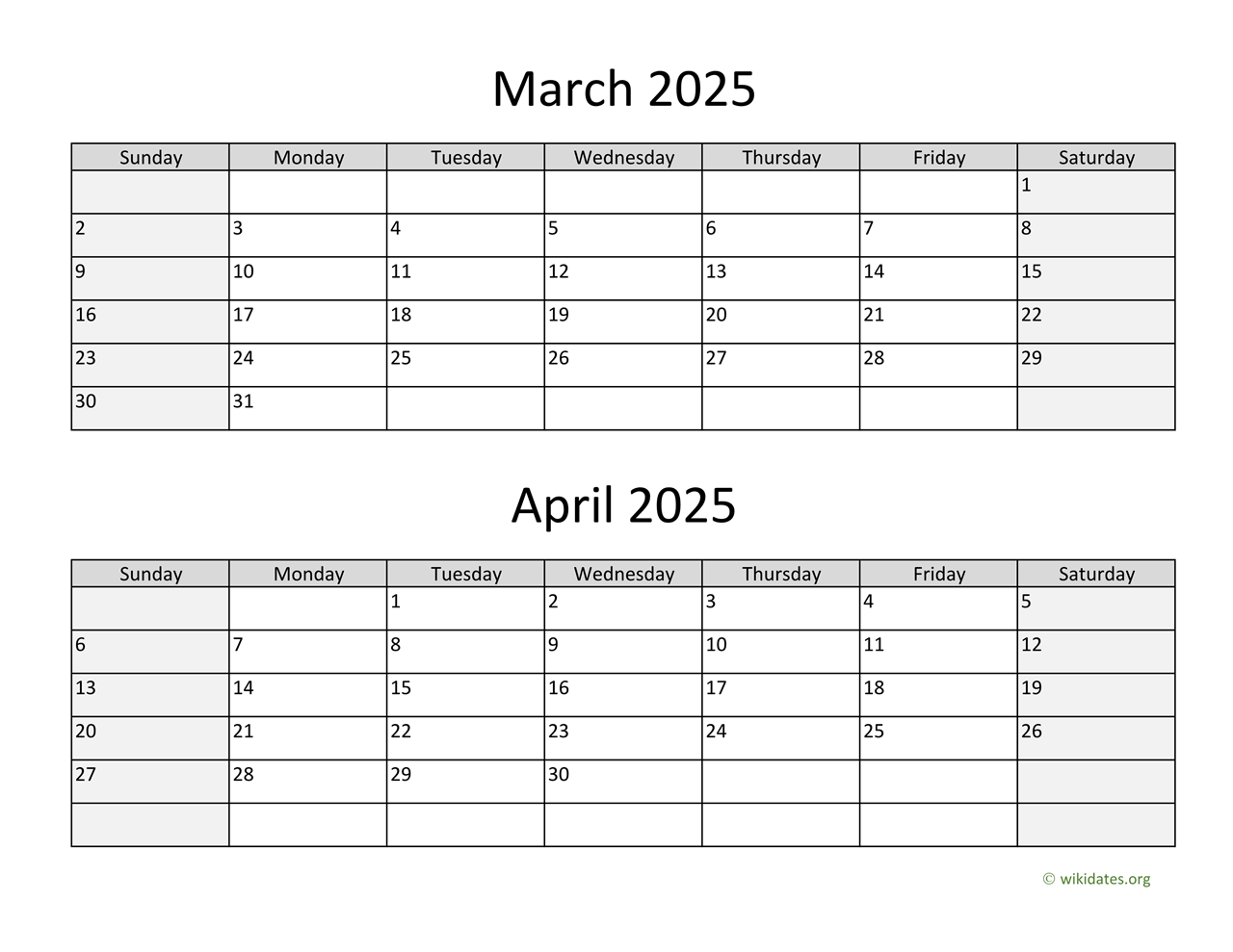 March And April 2025 Calendar