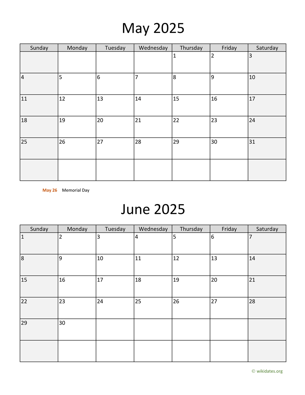 May And June 2025 Calendar WikiDates