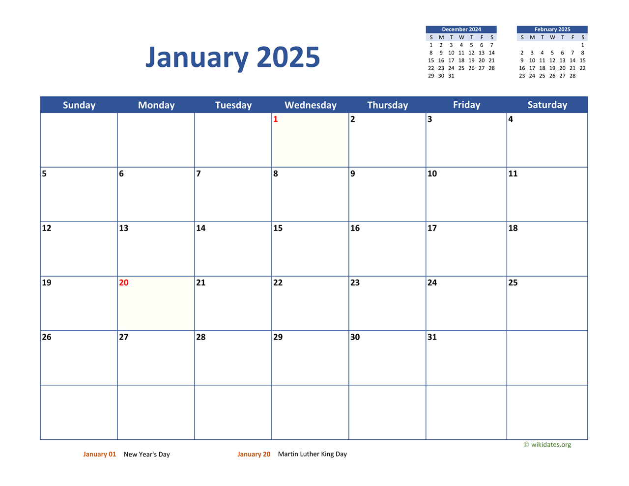 2025 Monthly Calendar Printable