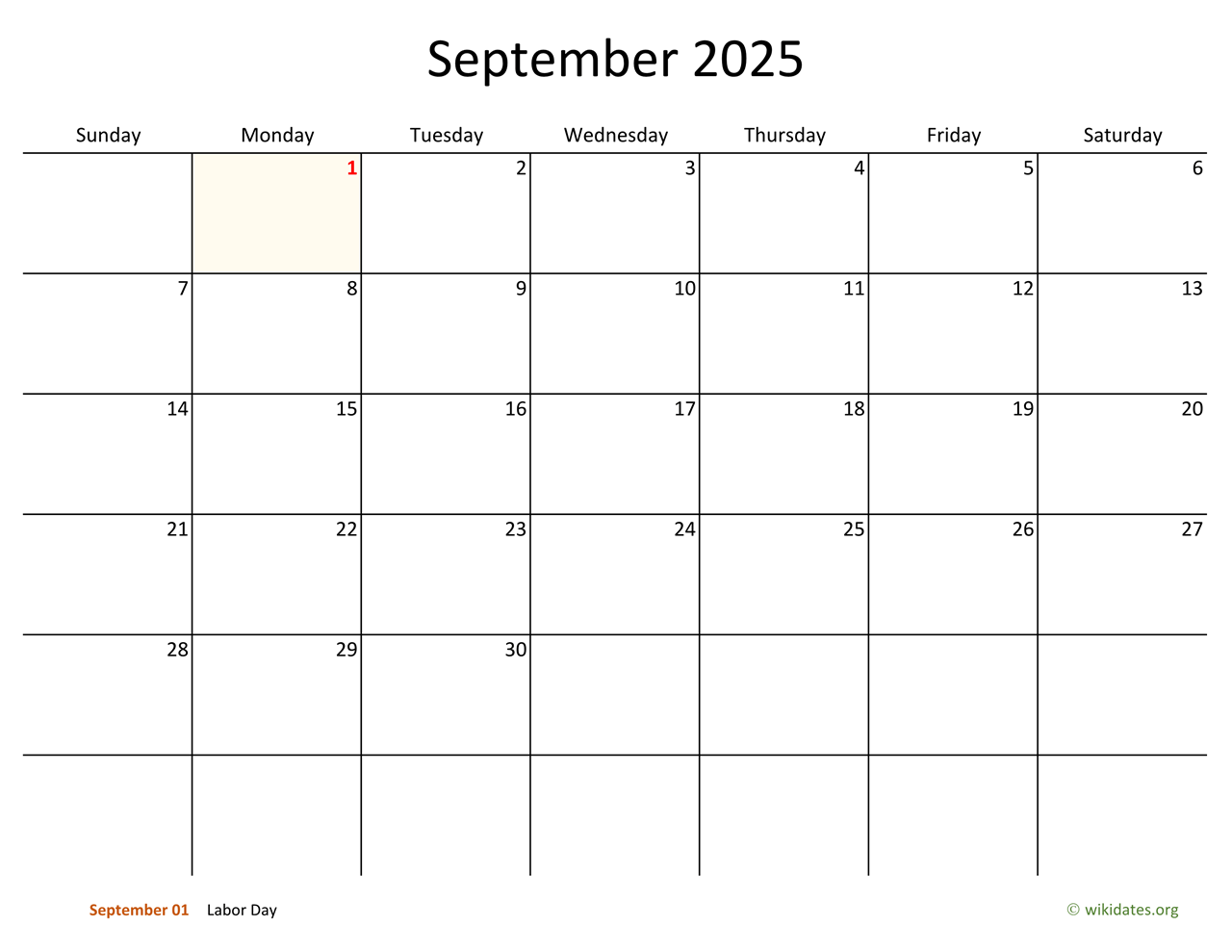September 2025 Calendar Large Boxes Lucky Roberta