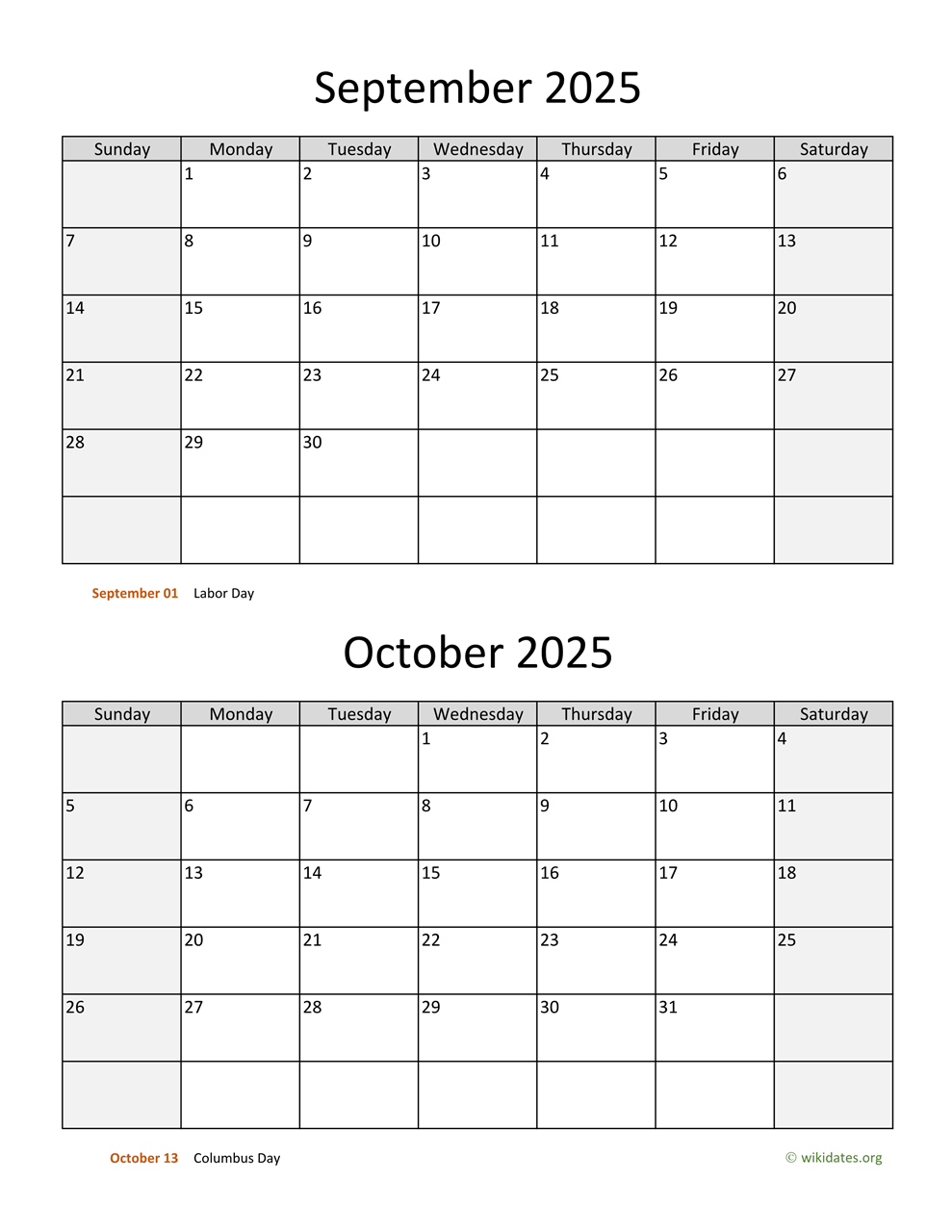 September And October 2025 Calendar WikiDates