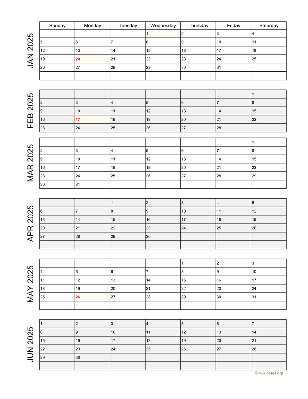 Printable 2025 Calendar WikiDates