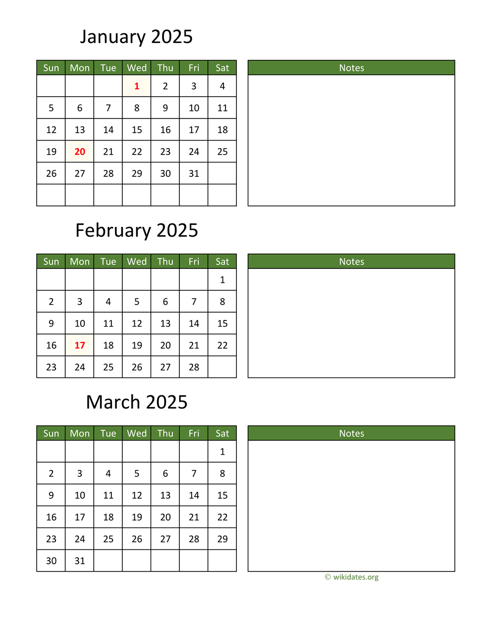 Printable 3 Month Calendar 2025
