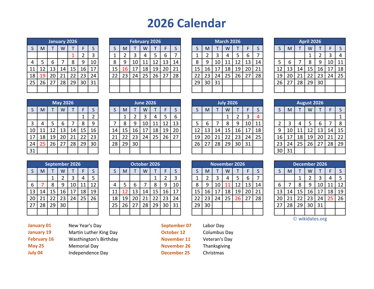 Pdf Calendar 2026 With Federal Holidays