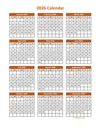 Full Year 2026 Calendar on one page