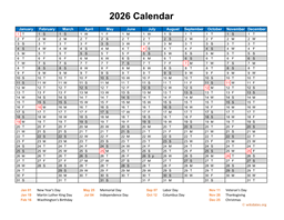 2026 Calendar Horizontal, One Page