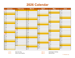 2026 Calendar on 2 Pages, Landscape Orientation