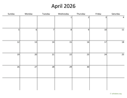 April 2026 Calendar with Bigger boxes