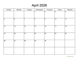 Basic Calendar for April 2026