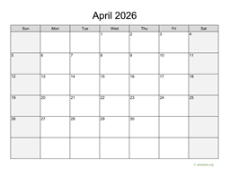 April 2026 Calendar with Weekend Shaded