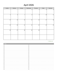 April 2026 Calendar with To-Do List