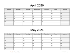 April and May 2026 Calendar