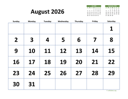 August 2026 Calendar with Extra-large Dates