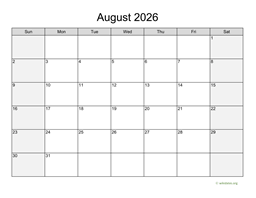 August 2026 Calendar with Weekend Shaded
