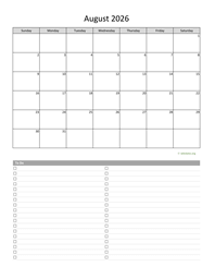 August 2026 Calendar with To-Do List