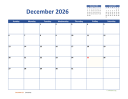 December 2026 Calendar Classic