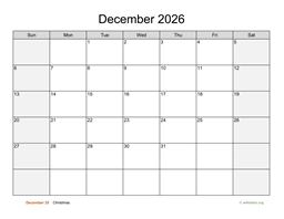 December 2026 Calendar with Weekend Shaded