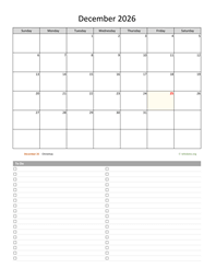December 2026 Calendar with To-Do List