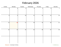 February 2026 Calendar with Bigger boxes