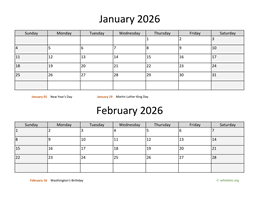 January and February 2026 Calendar