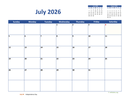 July 2026 Calendar Classic