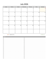 July 2026 Calendar with To-Do List