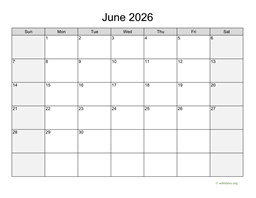 June 2026 Calendar with Weekend Shaded