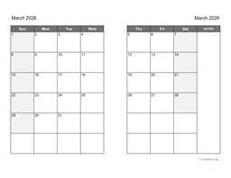 March 2026 Calendar on two pages