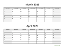 March and April 2026 Calendar