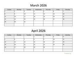 march and april 2026 calendar