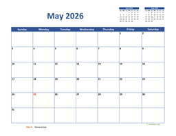 May 2026 Calendar Classic