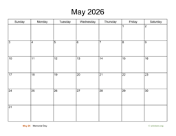 Basic Calendar for May 2026
