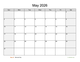 May 2026 Calendar with Weekend Shaded