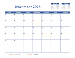 November 2026 Calendar Classic