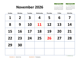 November 2026 Calendar with Extra-large Dates