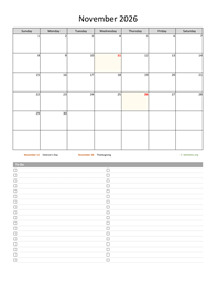 November 2026 Calendar with To-Do List