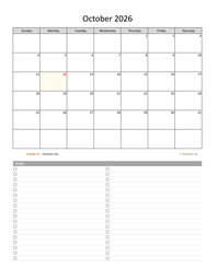 October 2026 Calendar with To-Do List