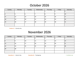 October and November 2026 Calendar