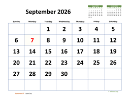 September 2026 Calendar with Extra-large Dates
